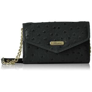 Buxton Ostrich Brights Chained Crossbody Wallet Black
